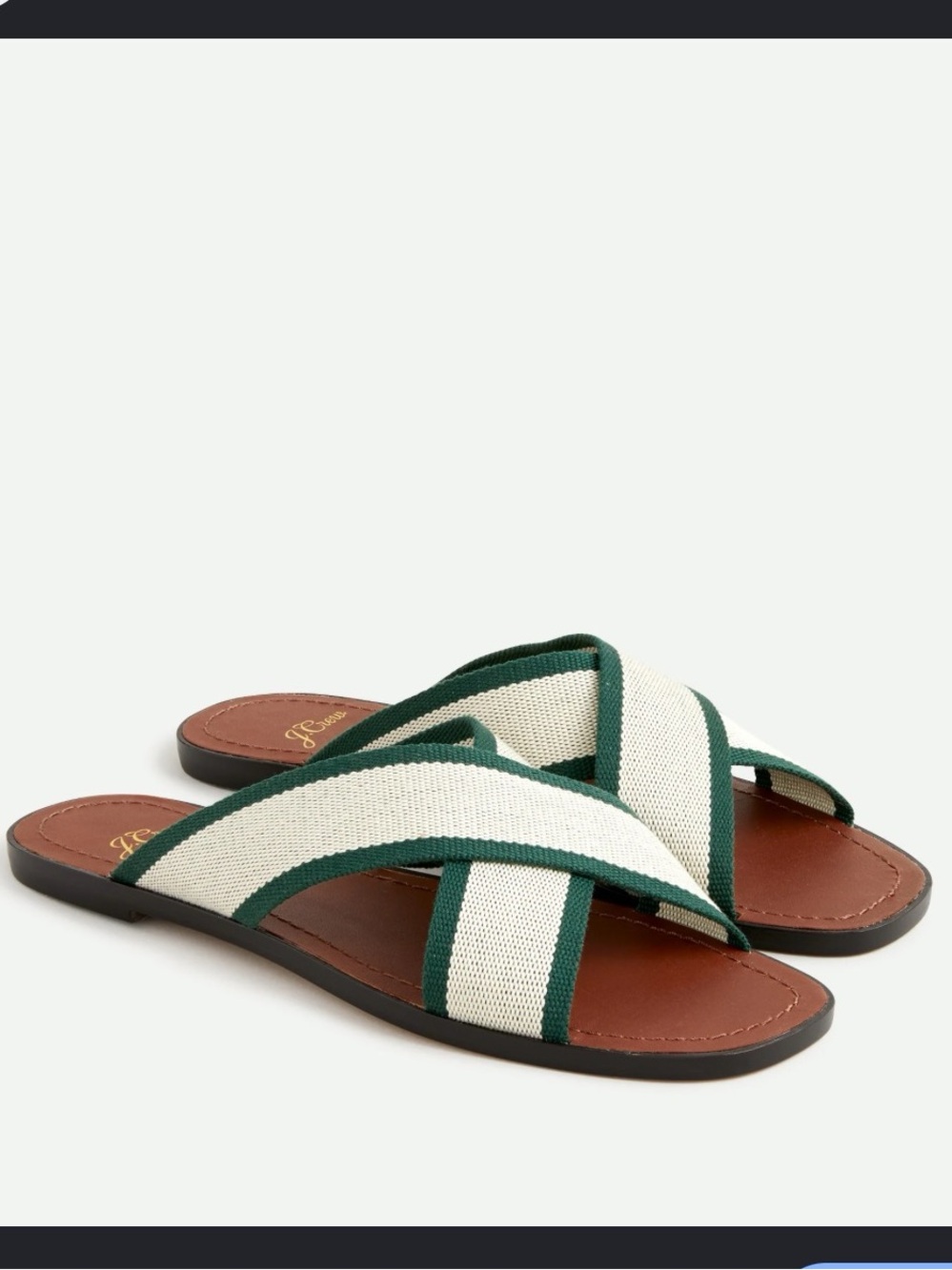 J. Crew Woven Canvas-Strap Flat Sandals in Natural Green/White Size 8 1/2